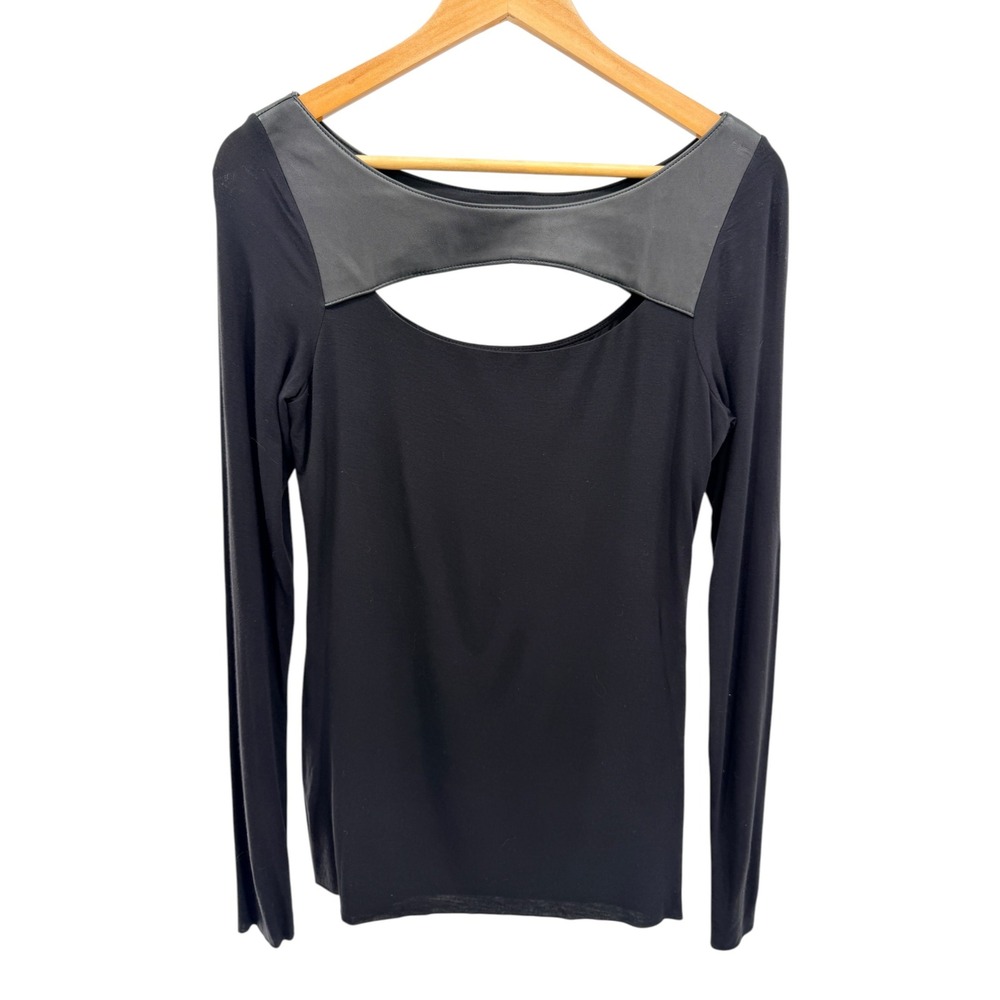 Bailey 44 Black Vegan Leather Cut Out Jersey Top Long Sleeve L Indie Sleaze Punk